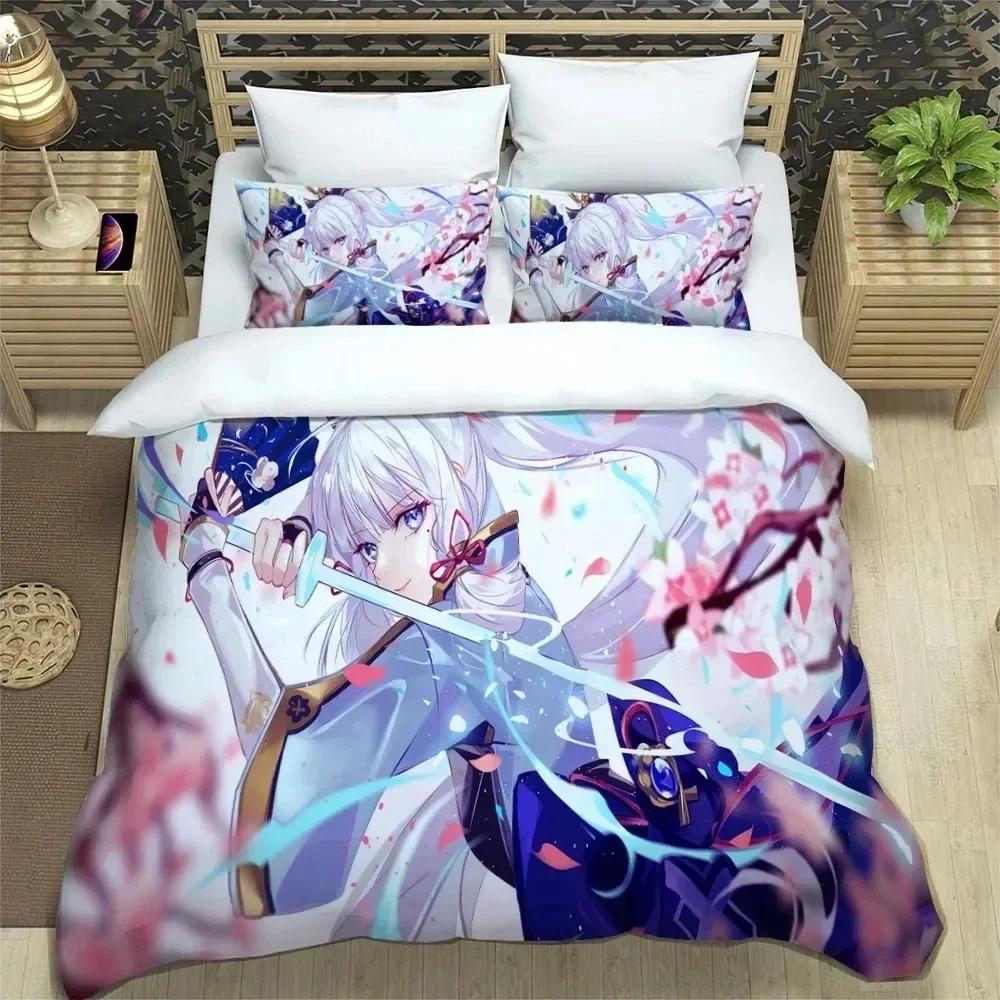 Juego de cama con diseño de Anime 3D Genshin Impact, funda de edredón, funda de almohada, tamaño King, Queen y Twin, para niños, niñas y adultos