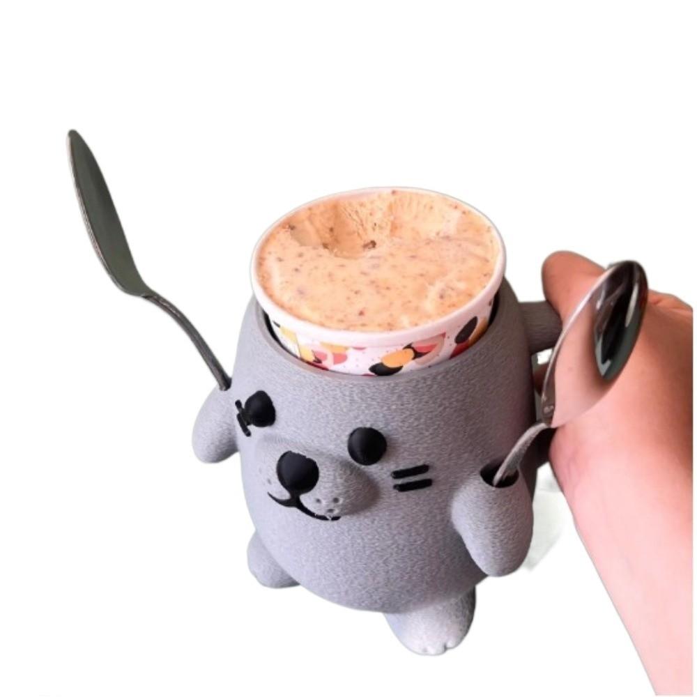 Cute Cartoon Ice Cream Cup Holder with Handle Highland Cow Ice Pint Stand Comfortable Polar Bears Seals Beer Can Cup Gifts