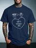 Unisex White Short Sleeve Tee Heart Two Kids Stick Figure Happy Mothers Day Text Graphic Crew Neck Loose Casual Male Daily Tops