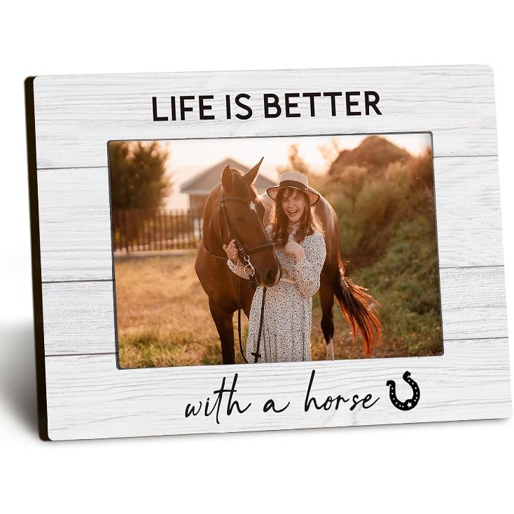 Horse 4x6 Picture Frame, Horse Gifts for Women Men Horse Lover Horse Rider, Horse Memorial Gift Photo Frame, Life Is Better With a Horse Picture