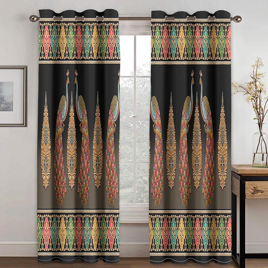 Beautiful Red Flowers Animal Peacock Landscape Shade Curtain 2 Panels Luxury Living Space Bedroom Space Home Decor Window Drapes