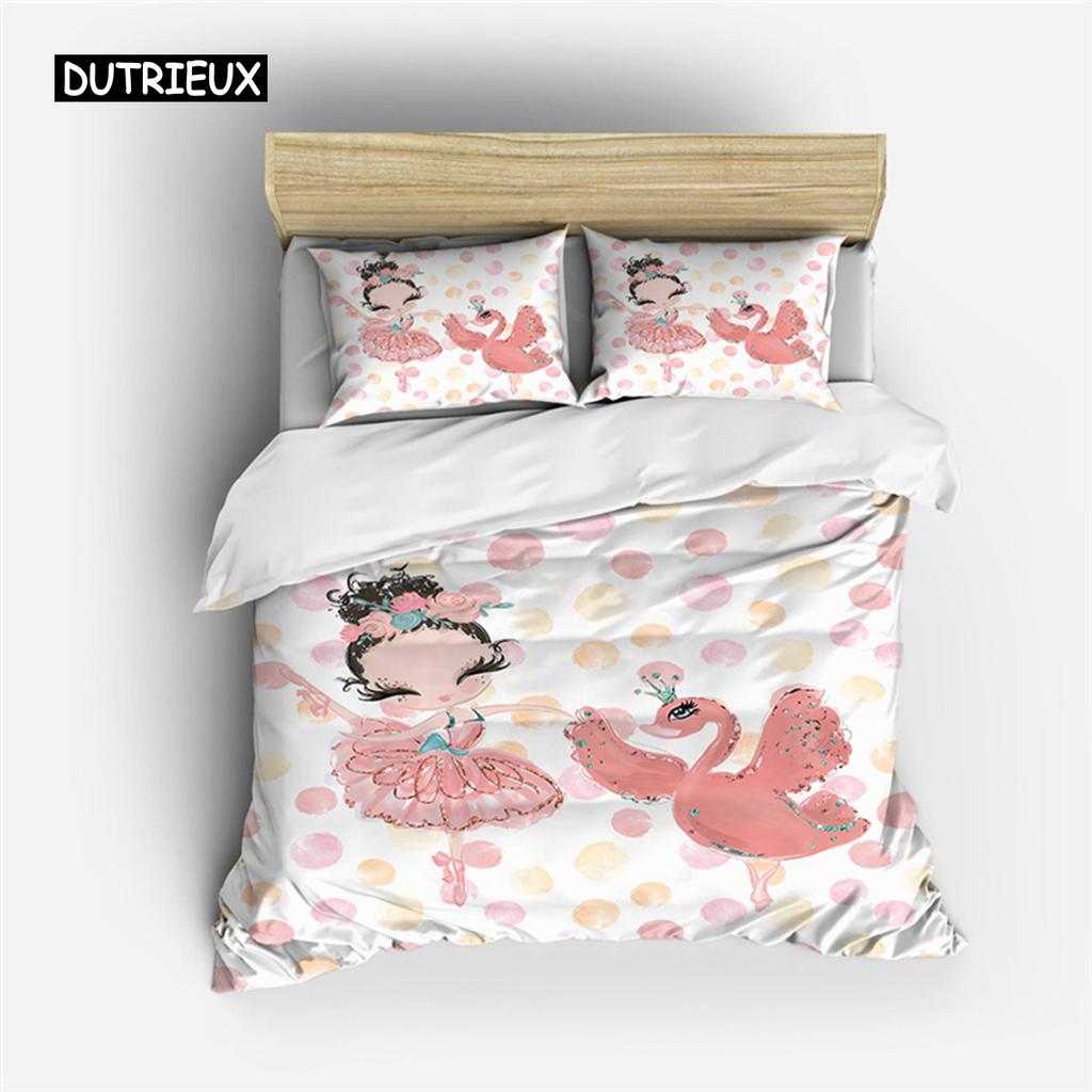 Cartoon Ballet Dancing Girl Duvet Cover Set Twin Size Kids Bedding Princess Nordic 150x90cm