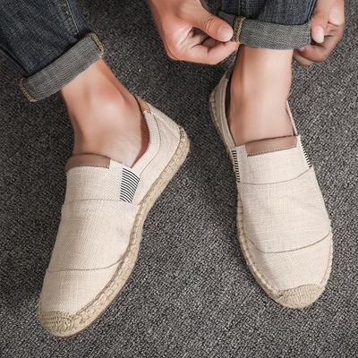 Zapatos casuales de gran tamaño para hombre, zapatos de paja hechos a mano, zapatos de lona transpirables de lino, zapatos de pescador de tela