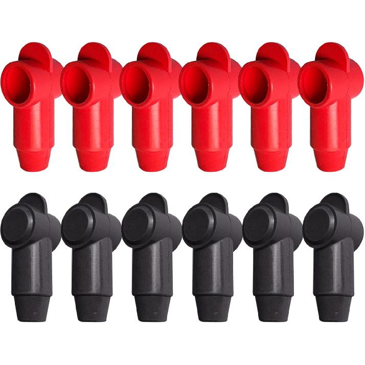 Ampper 12 Pcs Silicone 3/8" Stud Terminal Covers, Flexible Post Terminal Cover Protector Boot for Battery Power & Ground Junction Block Post, Fits