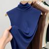 Women's Spring Solid-Color High-Neck T-Shirt with Tulle Lining, Fitted Sleeveless Top