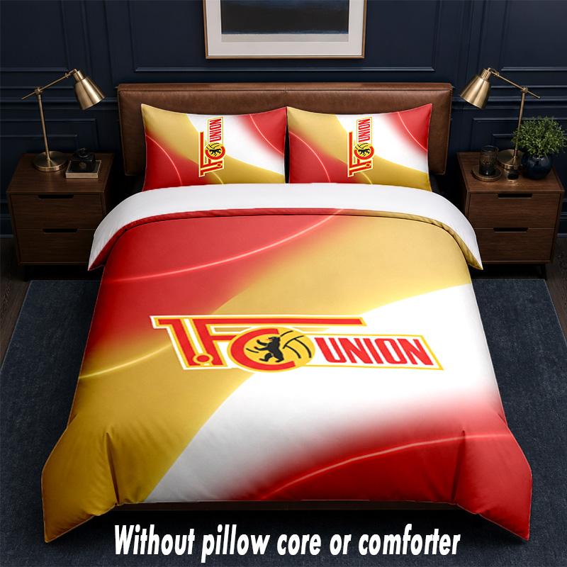 Union Berlin FC Design Bett Bettwäsche-Set 1 Bettbezug + 2 Kissenbezüge Weich Atmungsaktiv Haushalt Bettwäsche