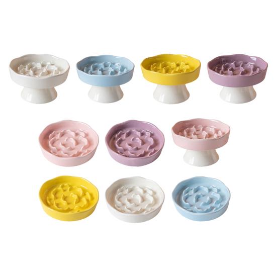 Raised Pet Slow Feeder Bowl, Ceramic Slow Down Eating Food Bowl, Anti Vomiting Food Dish for Small Medium Dogs & Cats