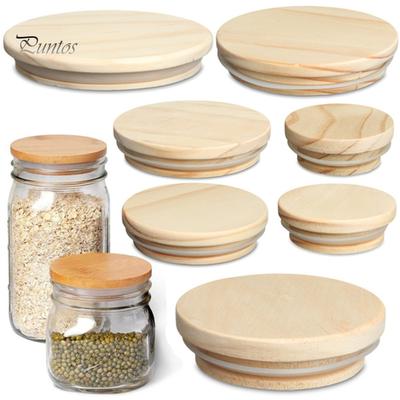 Couvercles en bois de pin réutilisables en silicone Puntos avec bague d'étanchéité pour verre de tasse de bougie