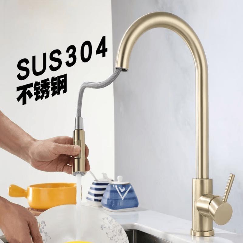 Handon Black & Gold Pull-Out Kitchen Faucet