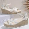 Mode Sommer Bequeme Keilabsatz Verstellbarer Riemen Damen Sandalen Böhmisch Lässige Strandsandalen für Frau Quadratischer Absatz Damen Sandalen