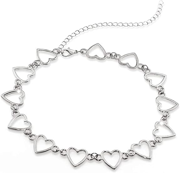 Choker-Halskette mit hohlem Herz für Mädchen und Frauen – geometrisches Herz-Choker-Statement-Halsband für Frauen und Mädchen, Halskette, Schmuck