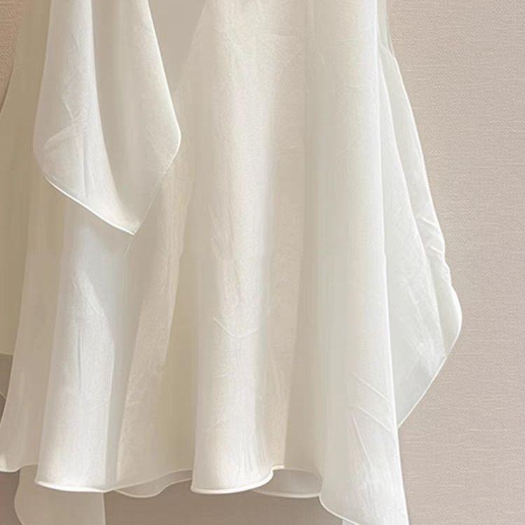 Bluză Albă Chic Franțuzesc Fără Mâneci cu Design cu Fundă Elegantă de Înaltă Calitate Cămașă de Modă Femei