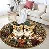 Corgis Round Area Rug,Carpet Rug for Living Room Bedroom Sofa Playroom Decor,Non-slip Floor Mat