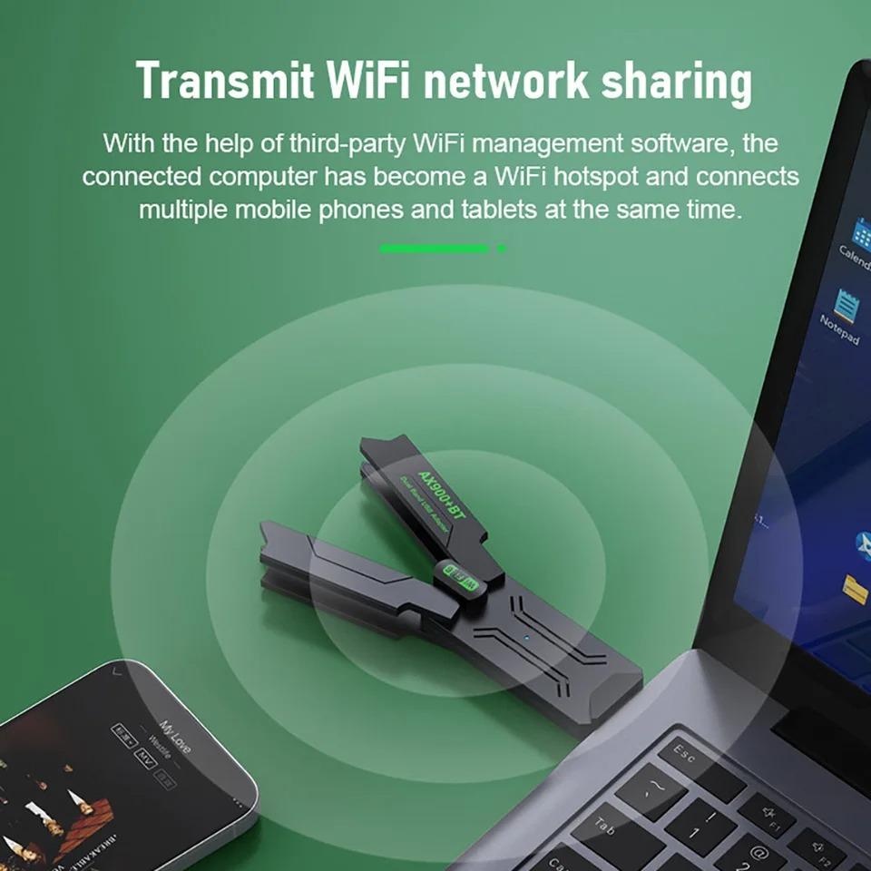 2 In 1 WiFi 6 Bluetooth 5.4 Adapter Dual Band 2.4G/5G USB WiFi Network Card 900Mbps Wireless Wlan Receiver for PC Laptop Driver Free