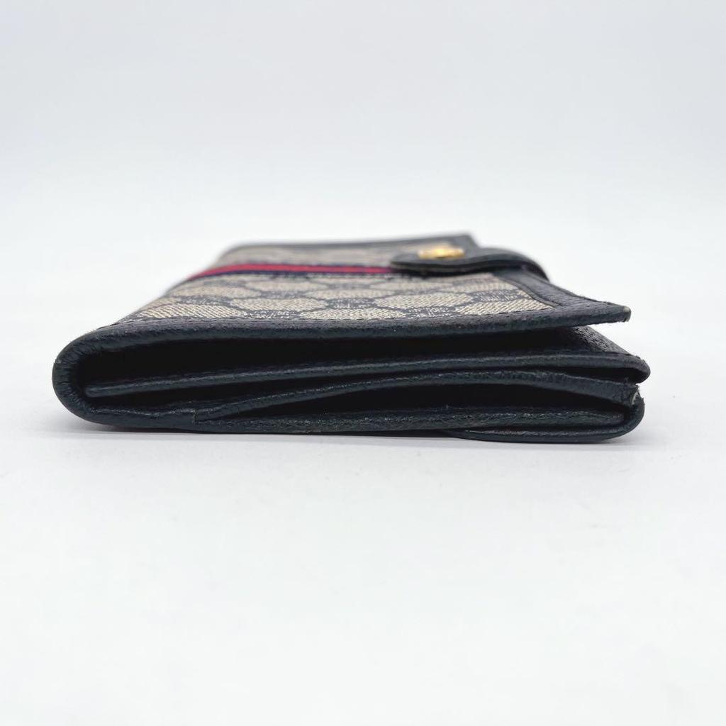 Used GUCCI Old Gucci Long Wallet GG Pattern Sherry Line Supreme Navy