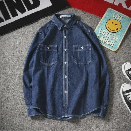 Men's Japanese Retro Denim Long-Sleeve Casual Shirt Jacket for Autumn