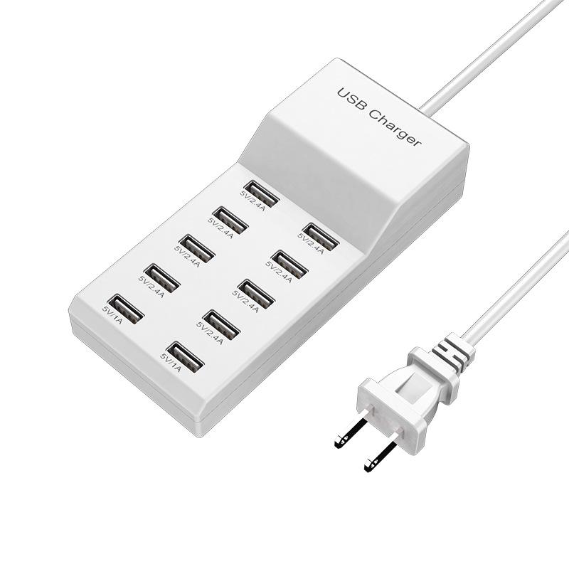 

10-Port USB Smart Charger Power Strip - 5V 2A Fast Charging for Huawei, Apple, and Xiaomi Devices EU Standard чорний