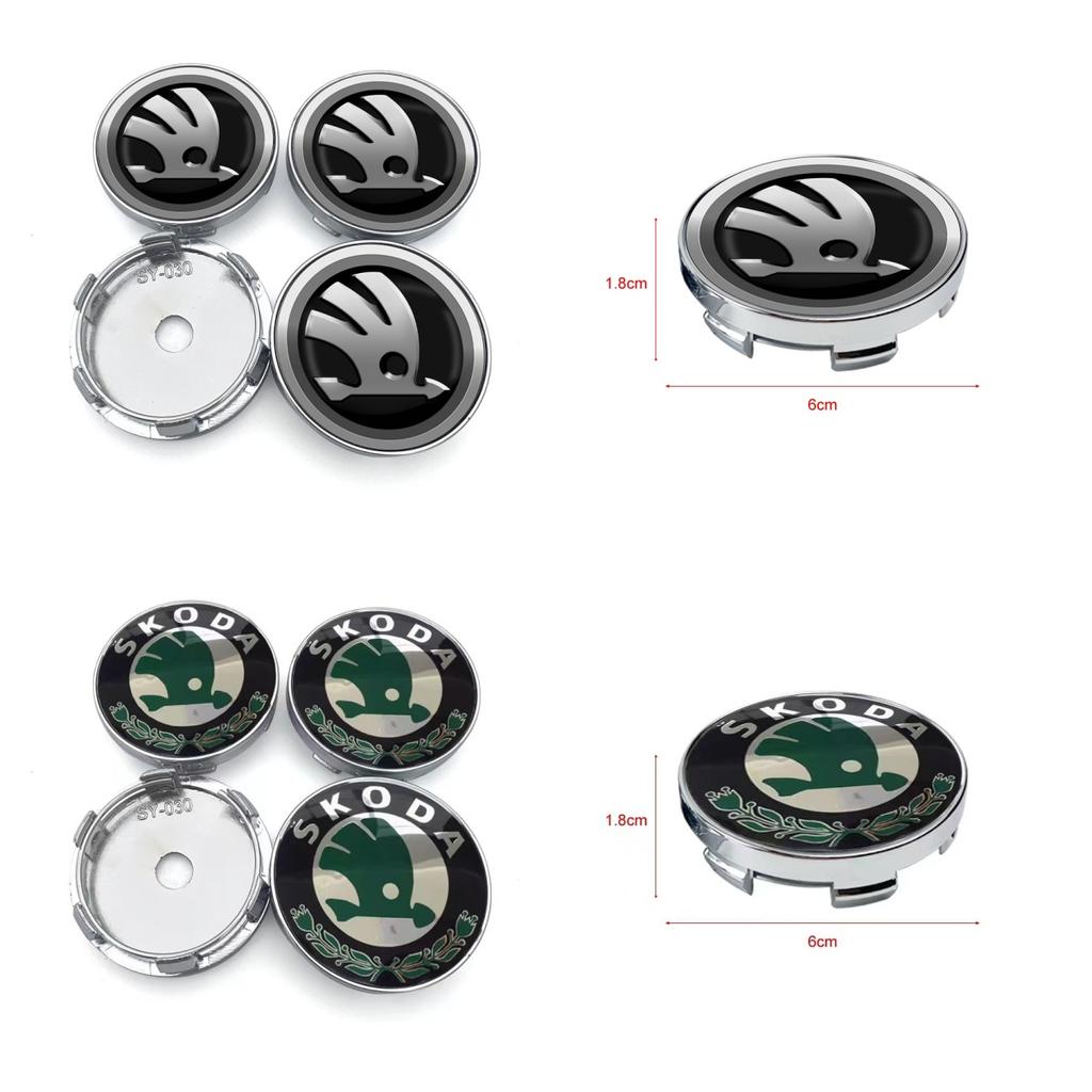msdf2 4PCS 60MM car hub center cover sticker wheel hub cover car decoration For skoda OCTAVIA RS FABIA KAMIQ KAROQ KODIAQ RAPID SUPERB
