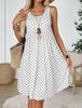 Women's Sleeveless Polka Dot Dress Round Neck Loose A-Line Casual Midi Tank Dress For Daily Beach Wear