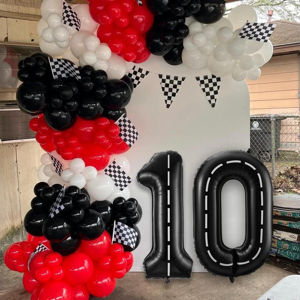 40 Inch Race Car Black Number 0-9 Birthday Party Balloons Boys 0th Birthday Party Race Car Theme Party Decorations Supplies