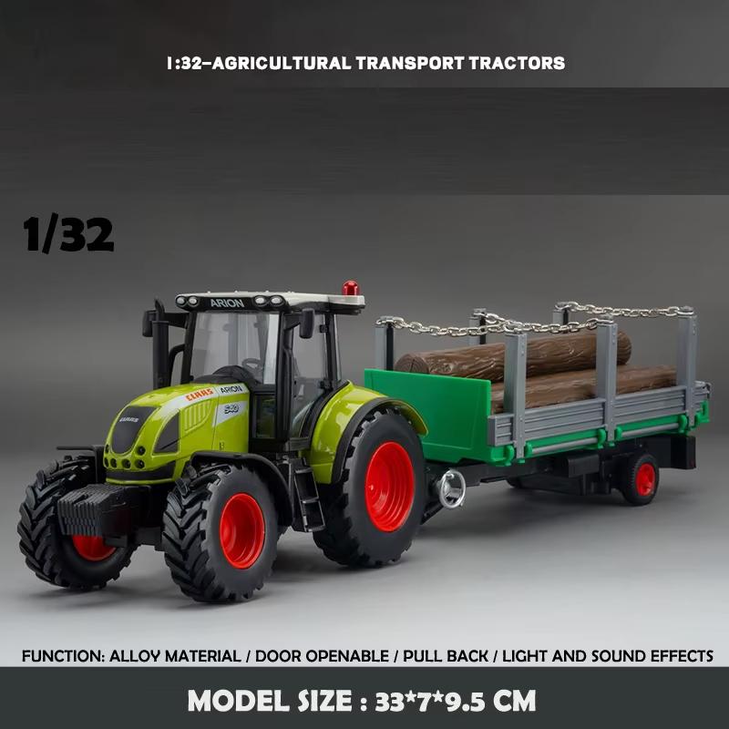 2024 New Diecast Metal 1:32 Agricultural Tractor Model Sound and Light Children Boys Toy Car Transport Model Collection Voiture Miniature Gift