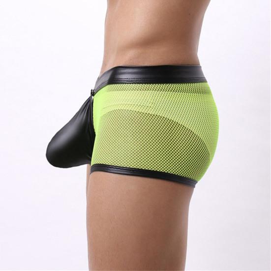 Men Thongs Hollow Out Mesh Sexy Opening U Convex Super Breathable Men Boxers Inner Wear Clothes