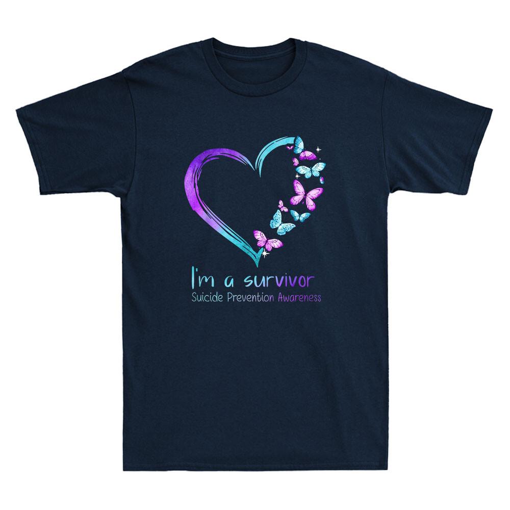 Butterfly Heart I m A Survivor Suicide Prevention Awareness Vintage Mens T-Shirt XL