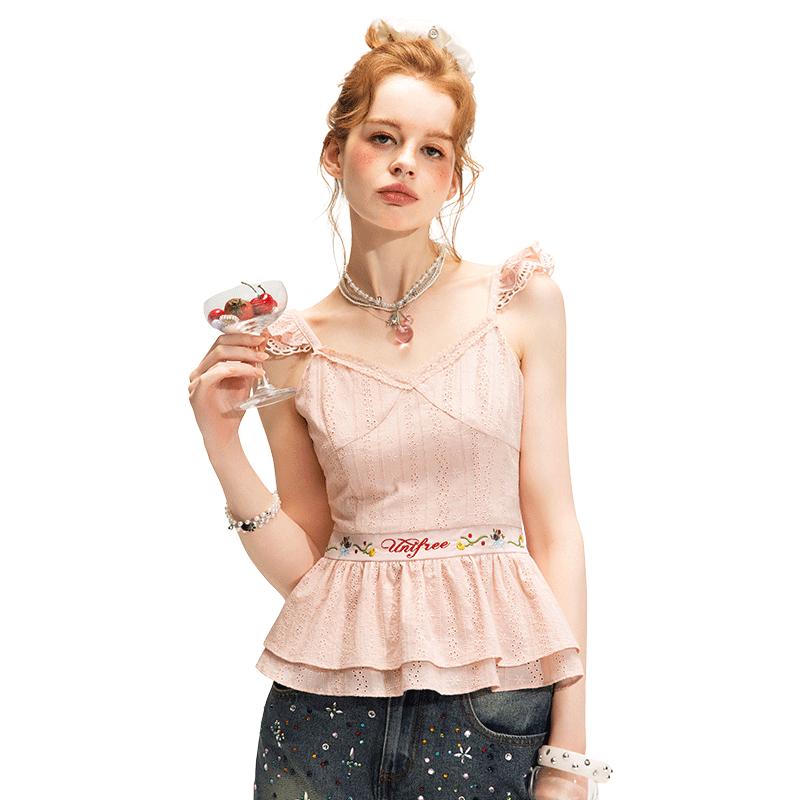 UNIFREE Sweet Double-Layer Ruffle Camisole Top S