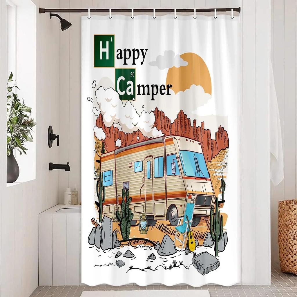 Small Stall Rv Shower Curtain Rustic Tree Mountain Adventure Tent Travel Trailer Bathroom Accessories Set With Hook