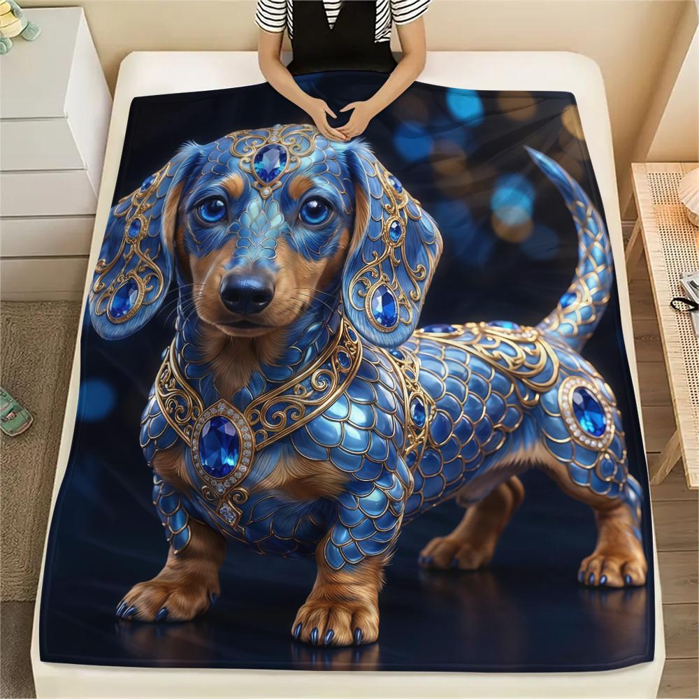 Blue Gemstone Puppy Kitten Print Flannel Blanket,High Quality Comfortable for All Seasons,Home Decor,Warmth and Comfort,Perfect for Christmas Gifts