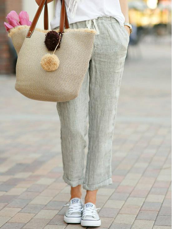2023 European & American Loose Casual Cotton-Linen Drawstring Pants