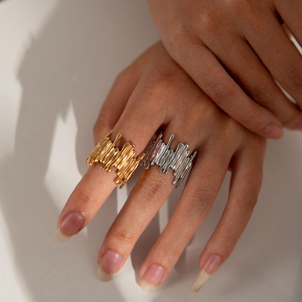 Stainless Steel Irregular Geometric Vertical Bar Rings for Men Women Fashion Gold Color Silver Open Rings Couple Gifts