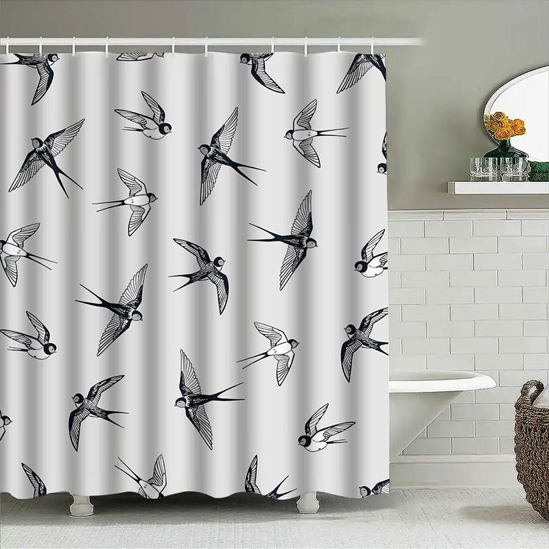 

Swallow Printed Shower Curtain Waterproof Fabric Home Decor Bathroom Decoration 72 X 78 White Black W60H190(CM)-1 Pcs
