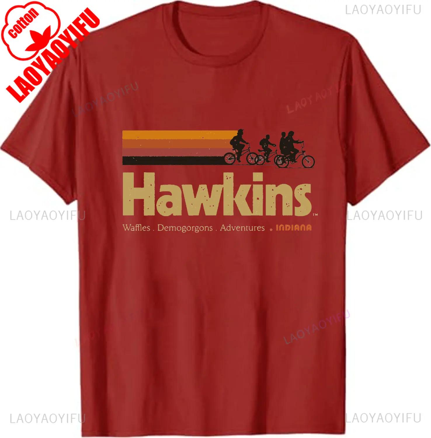 

Funny Mens Shirt HawkinsWaffles Demogorgons Adventures INDIANA Graphic T Shirts Vintage T Shirt Summer Cotton Short Sleeve XXXL червоний