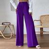 Pantalon large zippé pour femme Chic couleur unie violet pantalon droit avec poches pantalon ample décontracté pantalon taille haute pantalon de tenue de bureau décontracté