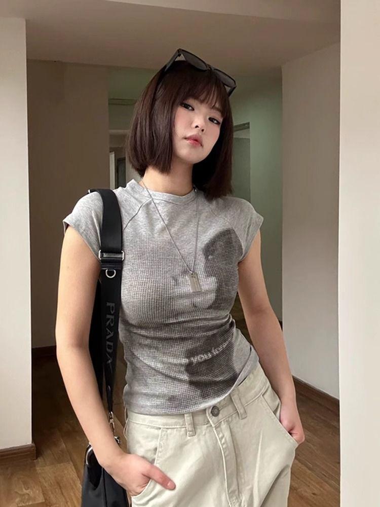 Bedruckte Cartoon-T-Shirts Kurzarm für Damen Lässige T-Shirts Mädchen Y2K T-Shirts Rundhalsausschnitt