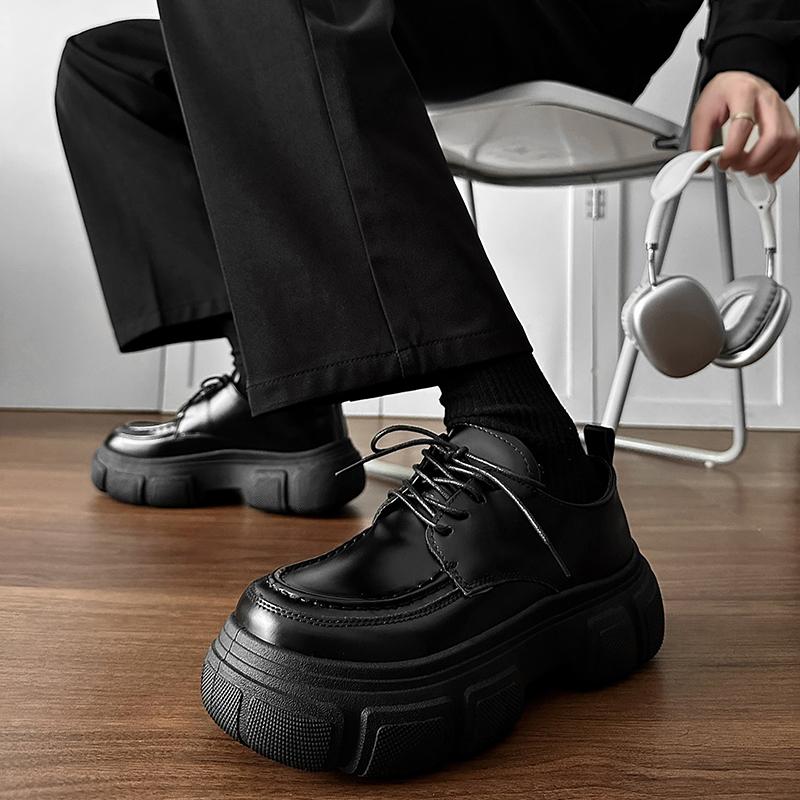Men Harajuku Black Leather Shoes British Style Thick Sole Casual Oxfords Shoes Men Fashion Platform Derby Shoes Dress Man Trend