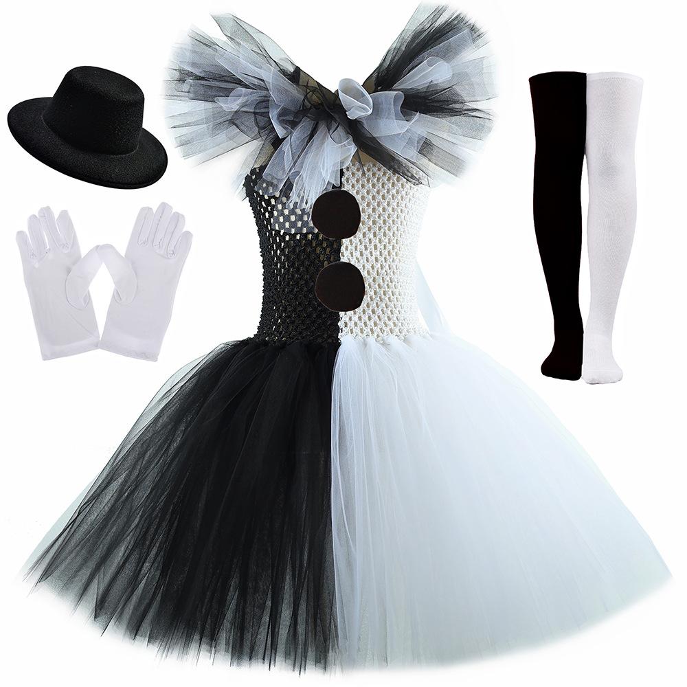 

Костюм клоуна Terrifier Art Girl Черно-белое нарядное платье-пачка Платье Джокера ужасов для девочек Костюмы для Хэллоуина, карнавальной вечеринки 145-155 чёрный