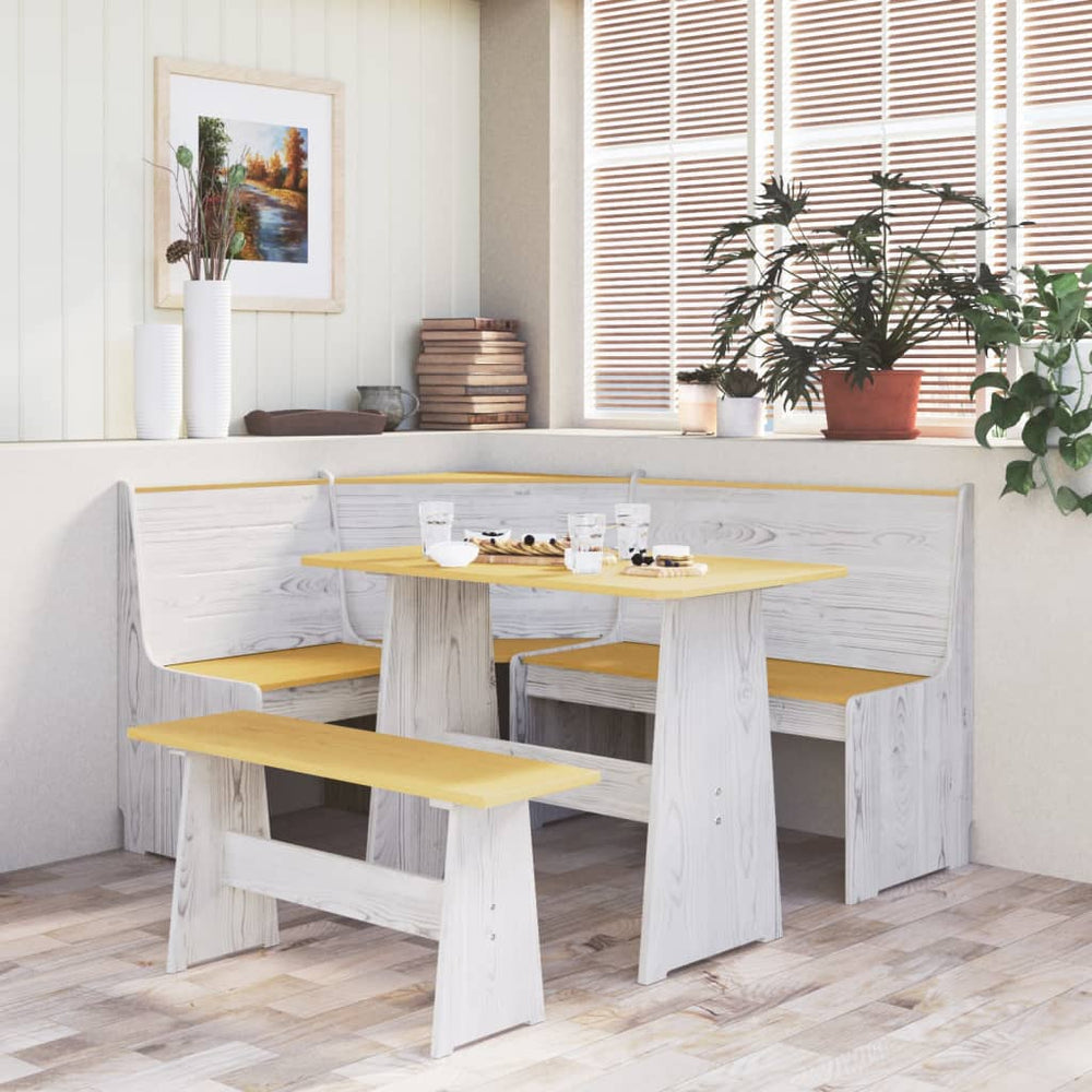 REINE 3 Pcs Dining Set Honey Brown White Solid Pine Wood