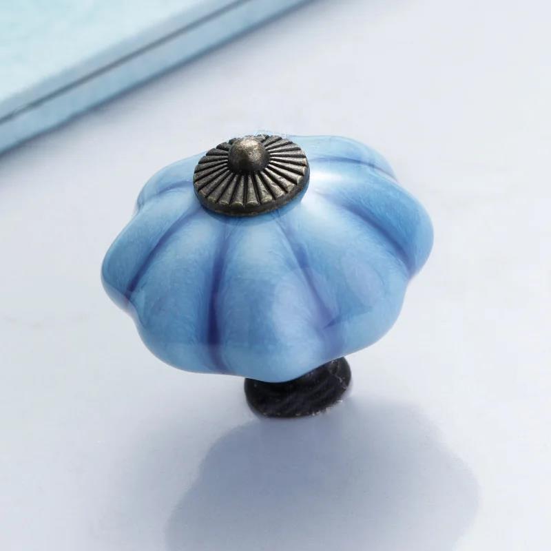 1Pcs Garden American Pumpkin Handpainted Single Hole Ceramic Handle Cabinet Drawer Door 40Mm