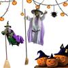 Halloween Flygande Häxa på Kvast Dekor med Lysande Ögon Animatronic Flygande Häxa 180cm Utomhus Svävande Häxa Festrekvisita