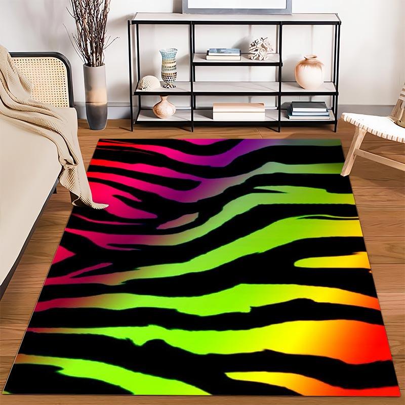 Rainbow Zebra Stripe Pattern Carpet, Modern Vibrant Colorful Decor Suitable for Use As an Anti-slip for Living Room Bedroom Sofas