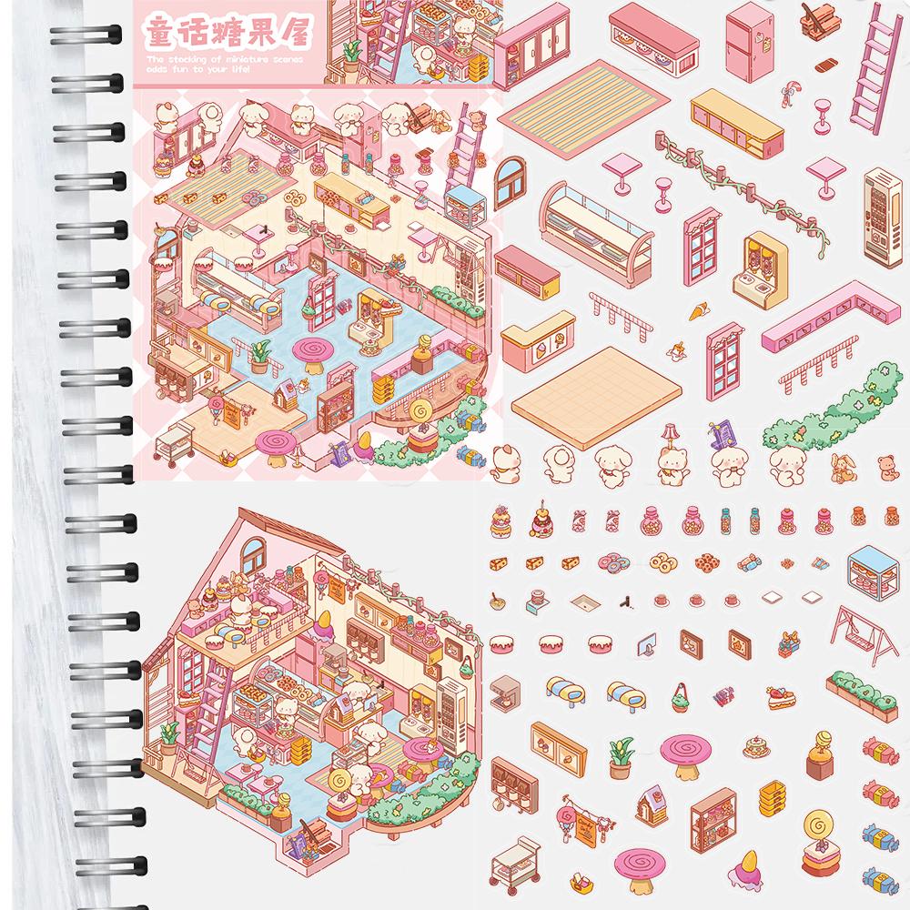 2PCS Fairy Tale Candy House Sticker Nostalgia Home Decoration Harajuku Playroom Living Home Cafe Skateboard Retro Gift Stickers