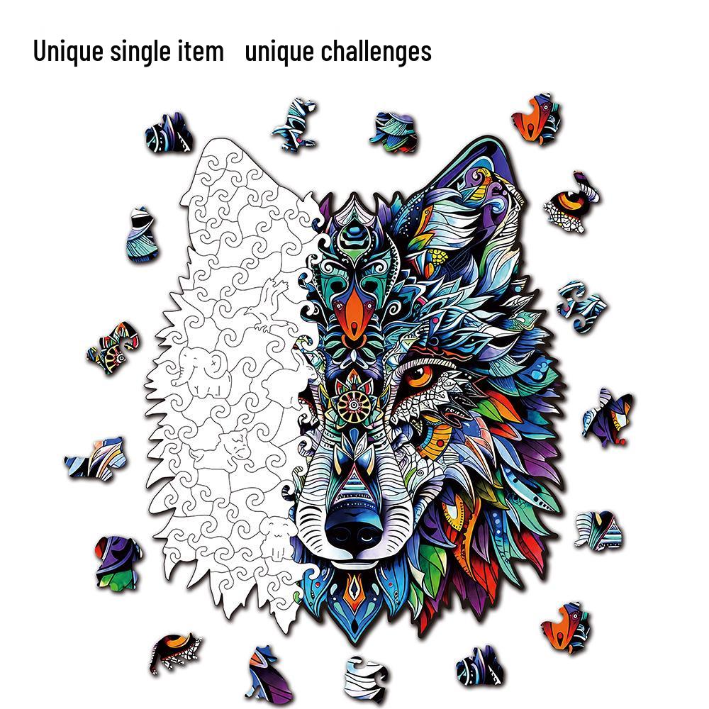 HOOLOOG Wolf Totem Wooden Irregular Shape Jigsaw Puzzle & Money Box Toy