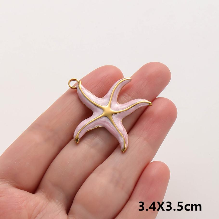2pcs Marine Animals Pink/Hot Pink Enamel Charm Shell Jellyfish Starfish Conch Stainless Steel Pendant Charms For Jewelry Making