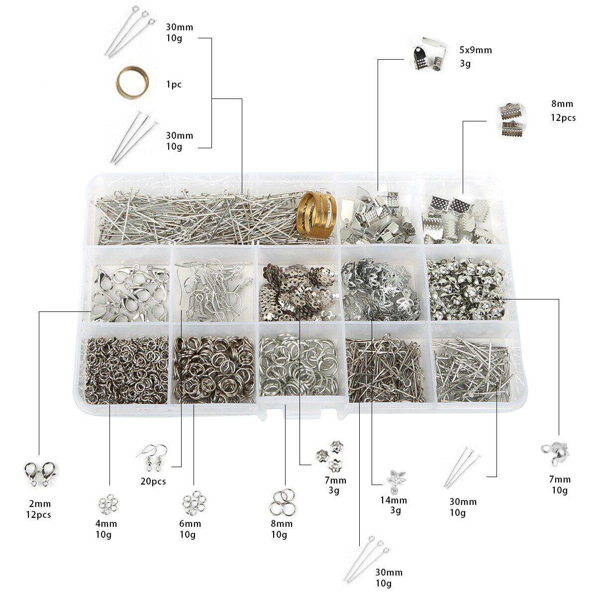 

1 коробка, аксессуары из сплава, комплект ювелирных изделий, кольца для прыжков, застежка-лобстер, удлиненная цепочка с пряжкой, крючок для ушей для самостоятельного изготовления ювелирных изделий
