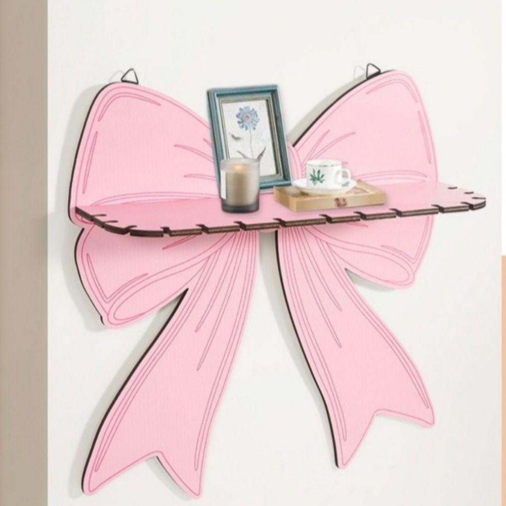 Étagère Murale à Nœud Rose Support en Bois Joli Support de Rangement Mural à Nœud Décoration Exquise Art Décor Étagère de Rangement en Bois