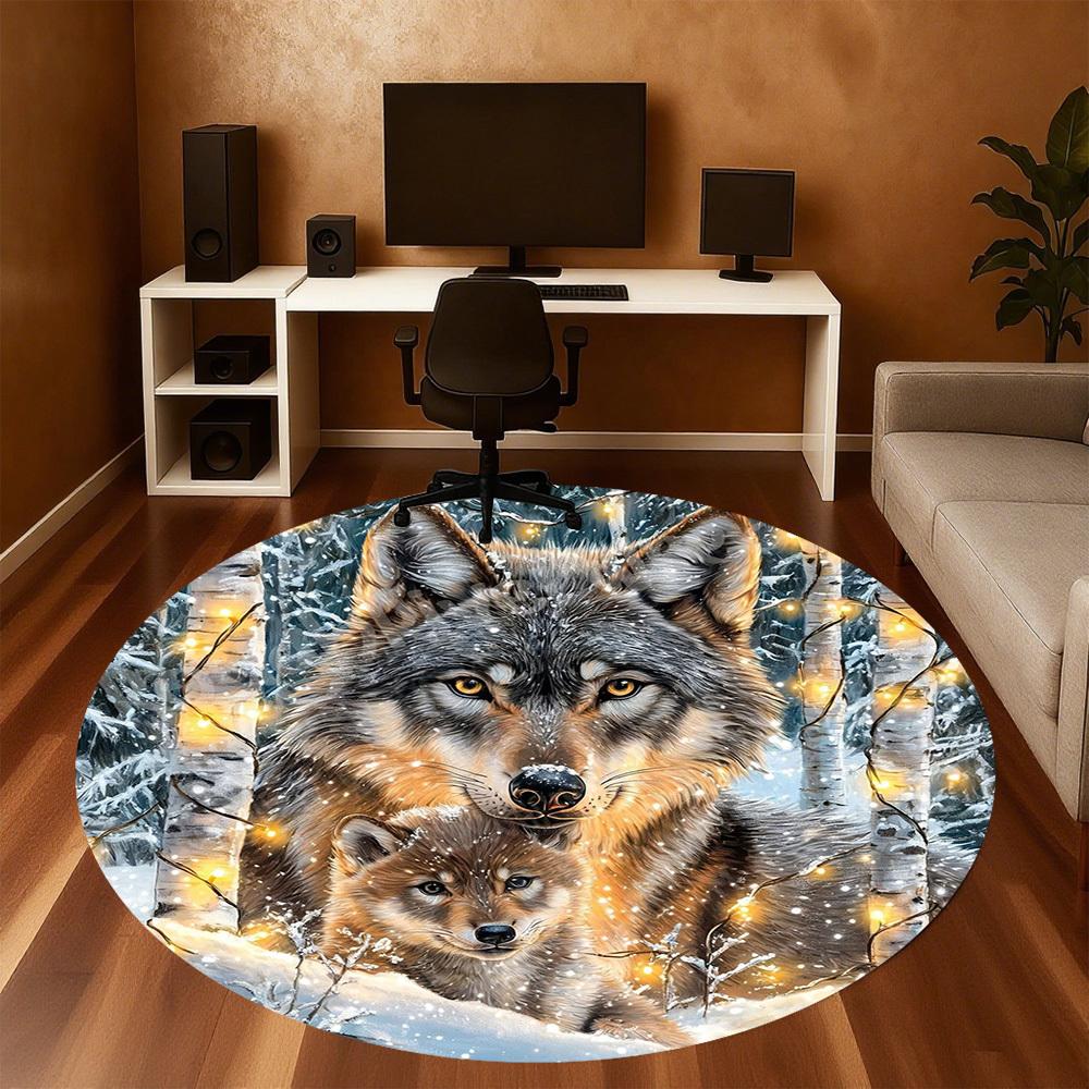 1PC Wolf Snowy Forest Office Round Area Rug, Under Office Chairs Bedroom Living Room Home Decor,Carpet for Office, -1110202