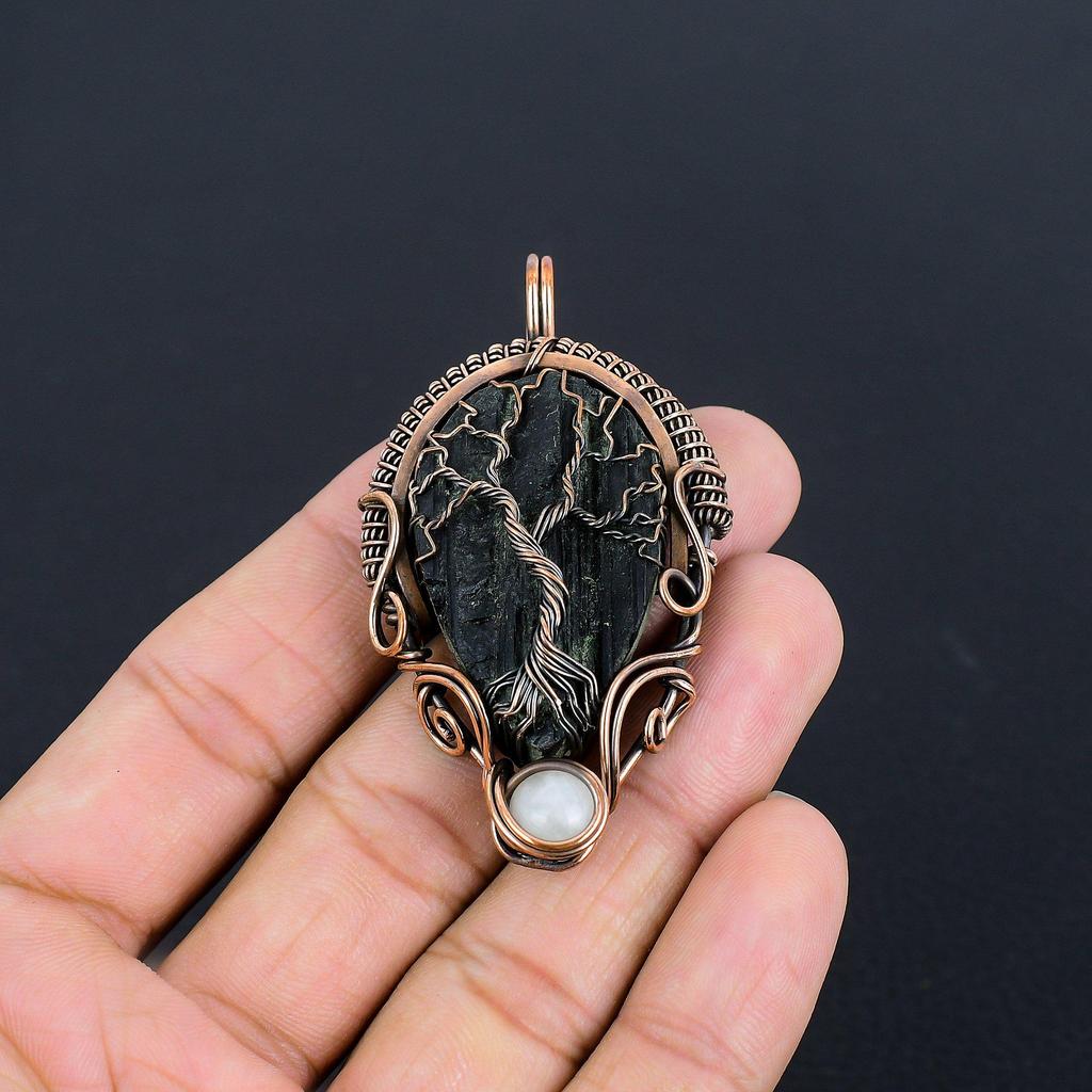 Rough Black Tourmaline Gemstone Pendant 999 Copper Wire Wrapped Jewelry, Handmade Antique Pendant Jewelry, Gift For Mother