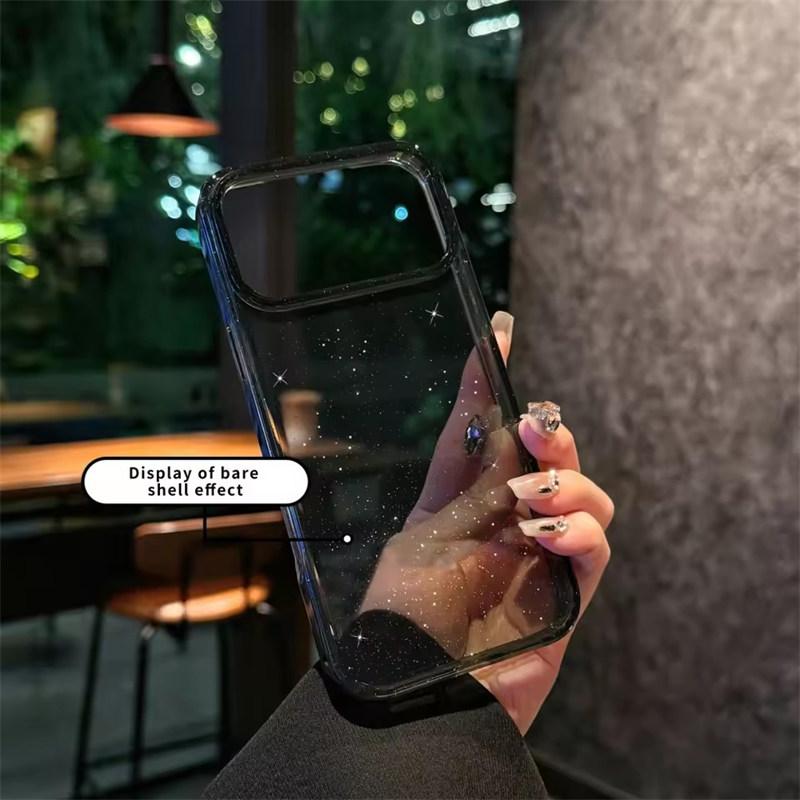 Transparent Glitter glitter protection cover.Transparent Black/Transparent Purple For iPhone 17 Air 16 15 14 13 12 11 Pro Max Plus 16e case
